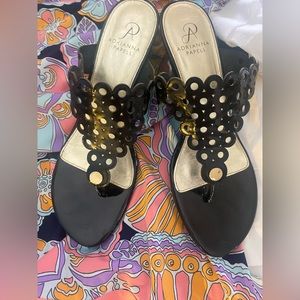 Adrianna Papell black patent sandal wedge heel